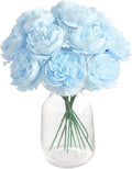12 PCS Artificial Silk Blue Peony Flowers with Stems - 8 Inch Fake Peony Bouquet for Wedding, Home Decor, Office Table, Festival Gifts