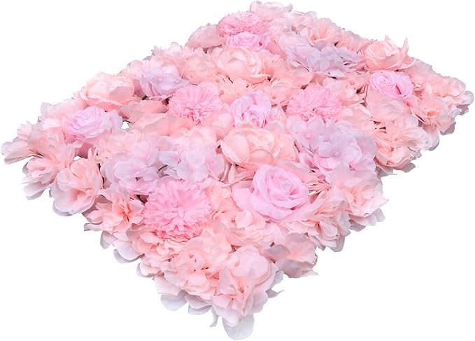 Gdrasuya10 6pcs Realistic Flower Wall Background Artificial Flowers Wall Backdrop Panel 3D Silk Rose Fake Flower Wall Panel Banquet Wedding Party Decor, Photography Background 60 x 40 cm