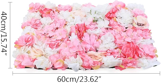16"x 24" Artificial Flower Wall Panels,Flower Wall Mat Silk Flower Panels for Outdoor Garden Backyard Fence Fence Privacy Screen and Indoor Wall Decor(12Pcs Pink+White+Rose Red)