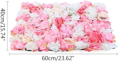 16"x 24" Artificial Flower Wall Panels,Flower Wall Mat Silk Flower Panels for Outdoor Garden Backyard Fence Fence Privacy Screen and Indoor Wall Decor(12Pcs Pink+White+Rose Red)