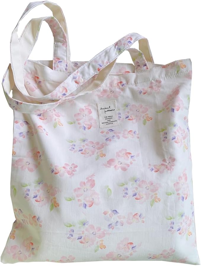 Cotton Canvas Tote Bag Reusable Soft Grocery Cloth Bag Floral Shoulder Bag for Beach Travel Shopping