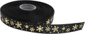 Gold Printing Snowflake Grosgrain Ribbon 25 Yard Each Roll 100% Polyester Woven Edge (5/8", Black)