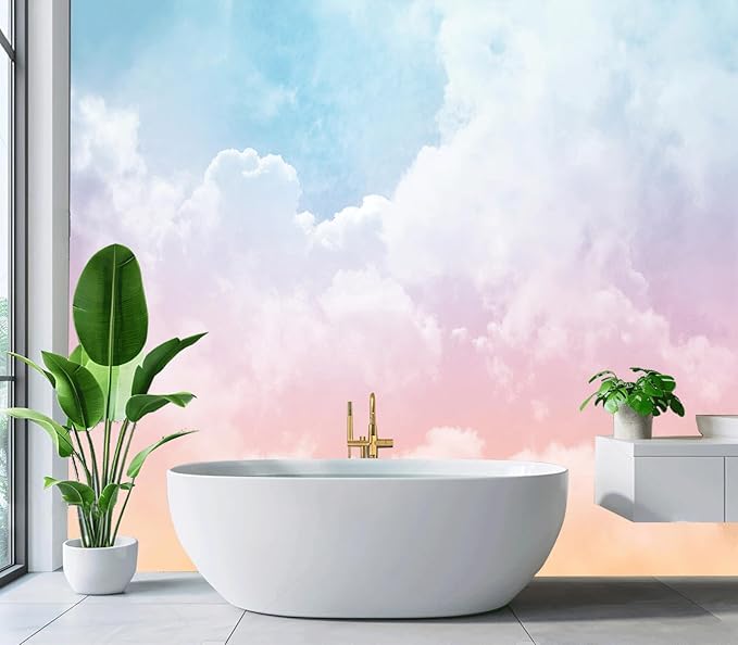 Cliouar-Sun and Cloud Background with a Pastel Colored Wall Mural Wallpaper Peel and Stick 90" x 67"