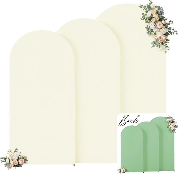 Sage Green Beige Arch Backdrop Cover 7.2FT 6.6FT 6FT Wedding Arch Covers Set of 3 Spandex Fitted Fabric Backdrops Double-Color Arch Covers Stretchy Backdrop for Party Baby Shower Birthday Decoration
