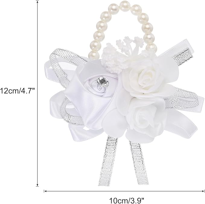 MECCANIXITY Wrist Corsage Artificial Flower Bracelets Rose Wrist Bride Groom Decorative for Wedding Ceremony Prom Party Anniversary White