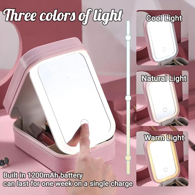 Wrappiness Girls & Women Lovely Makeup Box With LED Mirror - Personalized Jewelry Box Organizer Portable Ideal for Travel, Gift for Daughters Sisters Friends (Kind Smart Loved, Women)