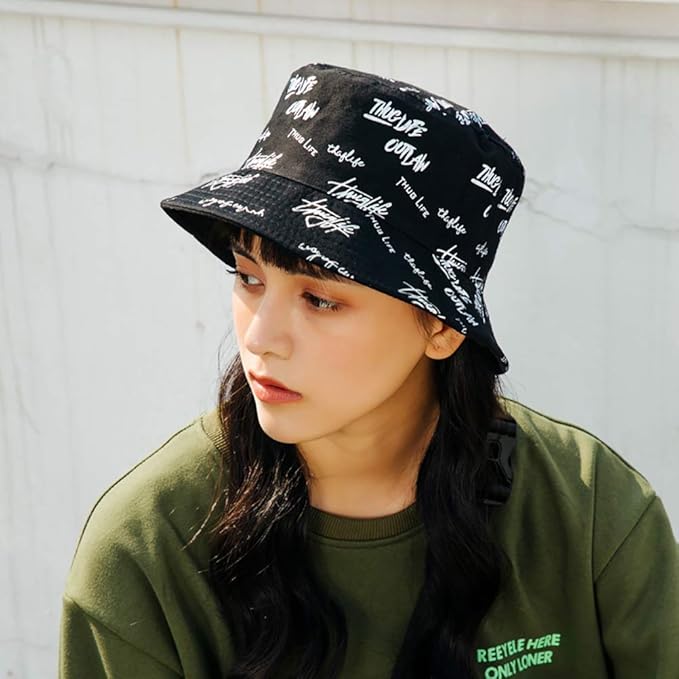 Malaxlx Unisex Bucket Hat Beach Sun Hat Aesthetic Fishing Hat for Men Women Teens, Reversible Double-Side-Wear