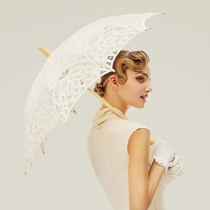 BABEYOND Lace Umbrella Parasol Vintage Wedding Bridal Umbrella for Decoration Photo Lady Costume Tea Party