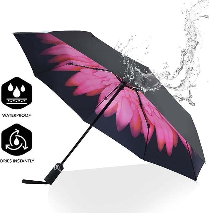 SY COMPACT Travel Umbrella - Windproof Automatic Compact Umbrella, Lightweight Waterproof Design for Backpack, Car & Purse