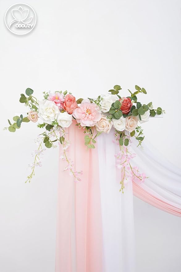 Pack of 2 Wedding Arch Decorations Artificial Hanging Flowers Floral Swag for Wedding Welcome Sign Backdrop Balloon Arch Home Party Bridal Ceremony Reusable(Pink Vine)