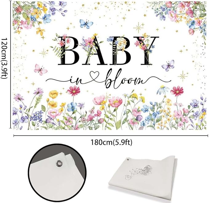 Boho Wildflower Baby Shower Backdrop Baby in Bloom Background Butterfly Flower A Little Wildflower is on The Way Decorations Girls Floral Baby Shower Banner with Copper Grommets
