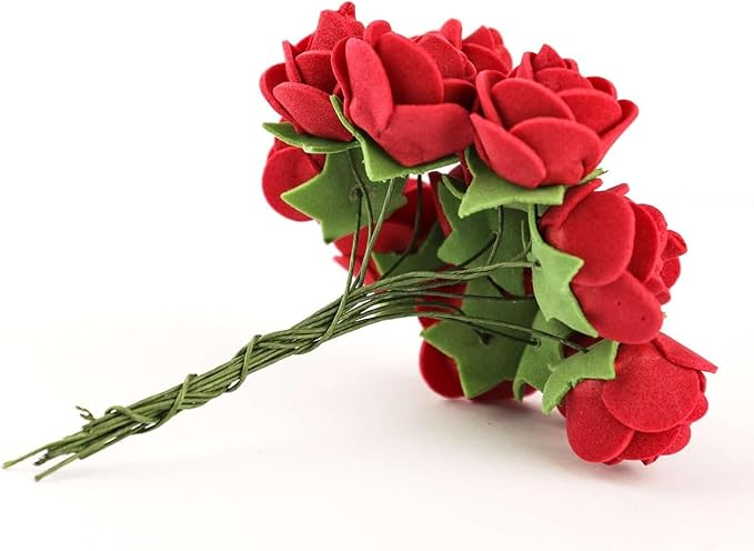 Efavormart 48 Roses | 4" Tall Burgundy Real Touch Artificial DIY Foam Rose Flowers with Stem, Craft Rose Buds