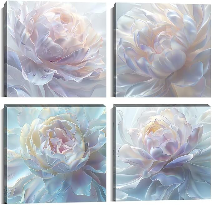 White Flower Canvas Wall Art Floral Pictures Prints Abstract Flower Wall Decor for Living Room Bedroom Bathroom Office Home Decorations Framed Artwork Ready to Hang (16''W x 16''H x 4)