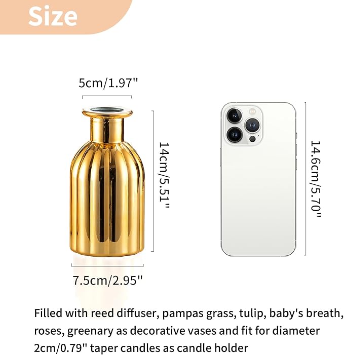 NUPTIO Bud Vases Small Gold: 12 Pcs Glass Vase Set in Bulk for Flowers - Mini Vintage Flower Bottle Single Vases for Wedding Table Centerpieces