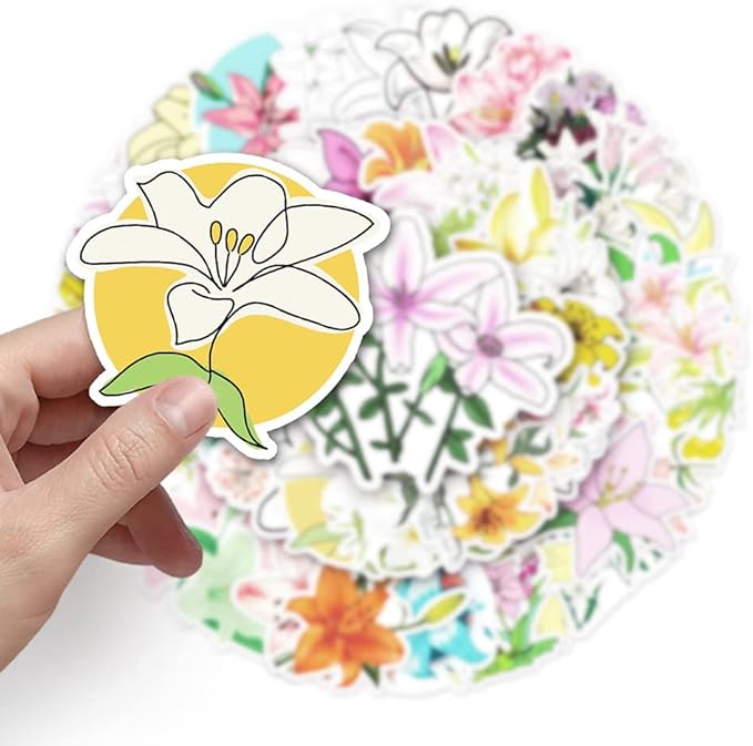 Lily Vinyl Stickers for Teens Boy Girls Kids|50 Pcs|Trendy Cartoon Waterproof Stickers for Laptop Phone Tablet Luggage Flasks Water Bottle Notebook Bike Scrapbook,Aesthetic Flowers Decals Pack(Lily)