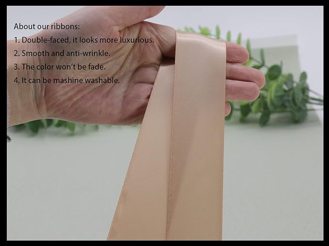 Champagne Double Faced Satin Ribbon 1-1/2 inch 50 Yards Flower Boutique Gift Wrapping 1.5inch Fabric Silk Bow Ribbon for Valentine's Day,DIY Crafts Hair Headband-Sewing-Wedding Decorations