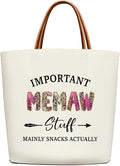 Canvas Tote Bag for Women, Important Stuff Bag with Leather Handle, Reusable Grocery Bags for Shopping Beach Travel