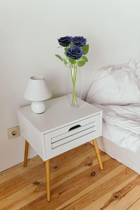 Artificial Rose Flower Navy Blue Flowers Navy Blue Roses Silk Flowers 12 pcs with Long Stem Silk Roses Bouquet for Wedding Bridal Shower Party Home Decoration