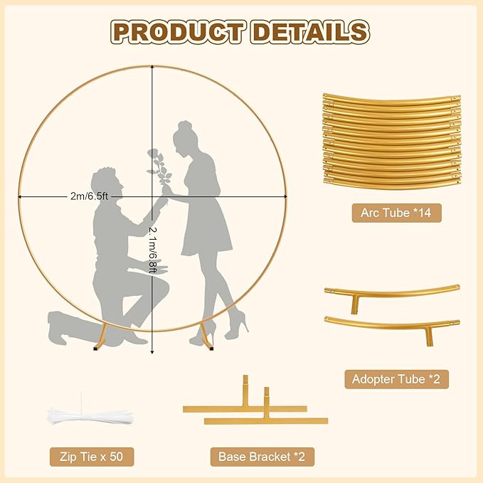 Round Balloon Arch Kit, 6.8ft (2.1m) Large Size Metal Golden Circle Balloon Arch Upgrade Round Backdrop Stand for Baby Shower Wedding Birthday Party Photo Background Decoration