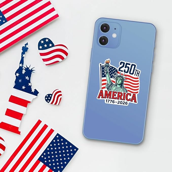HANDICHI Design 5 Pack 5 Inch America 250th Anniversary Stickers (1776–2026), Patriotic Statue of Liberty & USA Flag Vinyl Decals