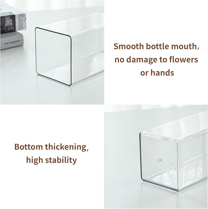 Acrylic Square Flower Vase, Non-breakable Vase, 5" x 5" x 10" Tall Clear Vases for Flower, Large Cube Floral Plant Container, Planter Terrarium for Wedding Party Event, Home Office Decor
