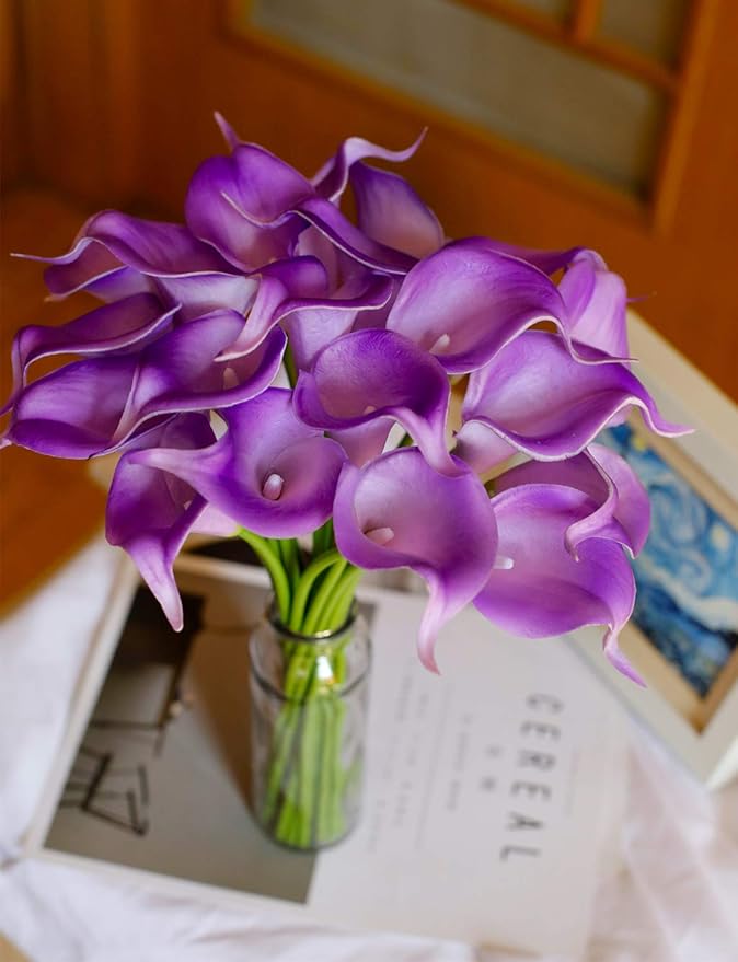 DuHouse 20Pcs Artificial Calla Lily Flower Real Touch Latex Flowers for DIY Wedding Bouquet Party Home Decor (Purple)