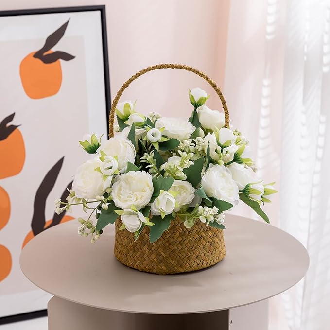 Floweroyal 12 Bunches Peony Artificial Flowers White Flowers Silk Peonies Bouquets for Wedding Party Table Centerpieces Floral Arrangement Home Kitchen Decor