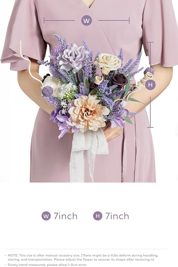 Ling's moment Artificial Flowers Purple Bridesmaid Bouquet Set of 4, Lavender Wedding Flowers Bouquets for Bridesmaids, 7 Inch Bridal Bouquets for Bridesmaids, Wedding, etc