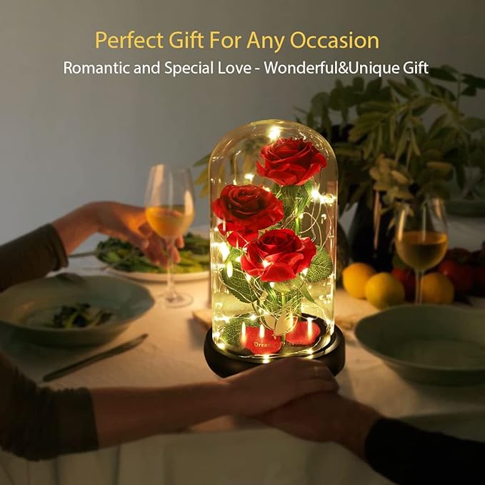Christmas Flowers Gifts for her,Beauty and The Beast Rose,with 40 Warm White LED Brightness Adjustment,Prime Delivery Flowers Gifts,Anniversary/Thanksgiving/Valentines Gift for Women,Girlfriend,Mom