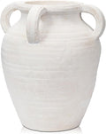 Handcrafted Flower Vase, 9.8" Tall Terracotta Vase, Vintage White Ceramic Vase, Rustic Antique Decor with 4 Handles, Wide Mouth, Matte Finish for Home Office Resto Café Décor