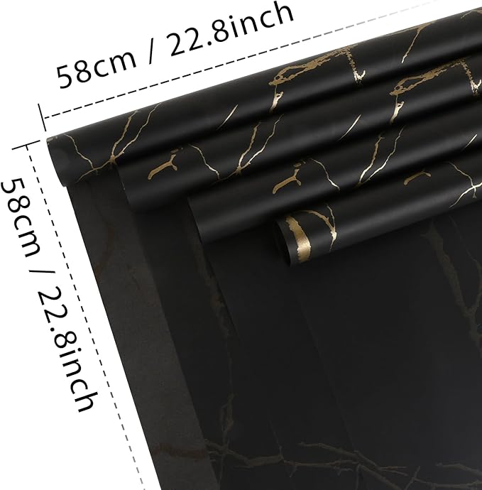 NESCCI 20 Sheet Flower Wrapping Paper - Waterproof Floral Bouquet Wrapping Paper, Florist Supplies Packaging Paper for Wedding Birthday Gift DIY (Marble Black)