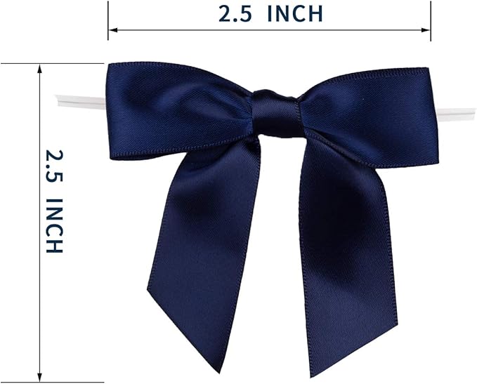 7Rainbows 30pcs Boutique 2.5" Navy Blue Satin Ribbon Twist Tie Bows for Tying Up Packages Gift Wrapping
