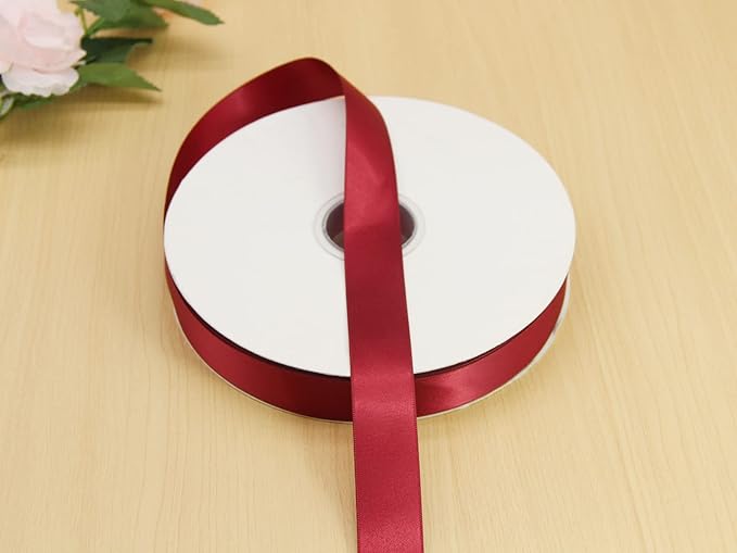 Maroon Double Faced Satin Ribbon 1 inch Flower Boutique Gift Wrapping Ribbon 25mm 100yards Continuous Fabric Silk Bow Ribbon- DIY Crafts Hair Headband-Sewing-Wedding Decorations-Valentine's Day