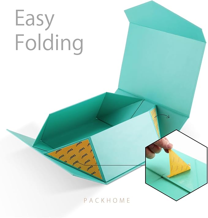 PACKHOME Gift Box 9x6.5x3.8 Inches, Rectangle Collapsible Box with Magnetic Lid for Gift Packaging (Matte Turquoise, Grain Texture)