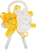 MECCANIXITY Wrist Corsage Artificial Flower Bracelets Rose Wrist Bride Groom Decorative for Wedding Ceremony Prom Party Anniversary Gold Tone