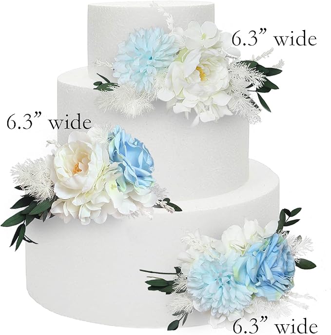 Rinlong 3Pcs Pre-made Baby Blue Cake Decorating Flowers Cake Toppers Cake Decorations Wedding Decor Birthday Bridal Shower Cake Topper