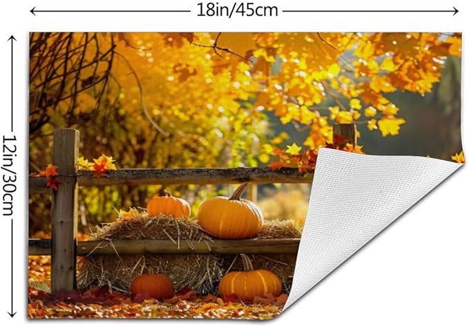 PVC Placemats Set of 1 Wipeable Table Mats Washable Heat Resistant Non Slip Vinyl Dining Table Mat for Kitchen Indoor Outdoor Patio Farmhouse Place Mats Autumn Pumpkin Maple Decorative