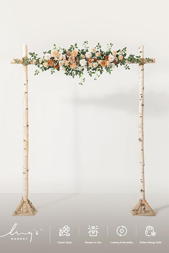 Ling's moment Wedding Arch Flowers - 6.5FT Floral Garland for Ceremony Arbor Backdrop Decoration - Artificial Rose Floral Swag for Sweetheart Table Birthday Party, Baby Shower, Cream Orange
