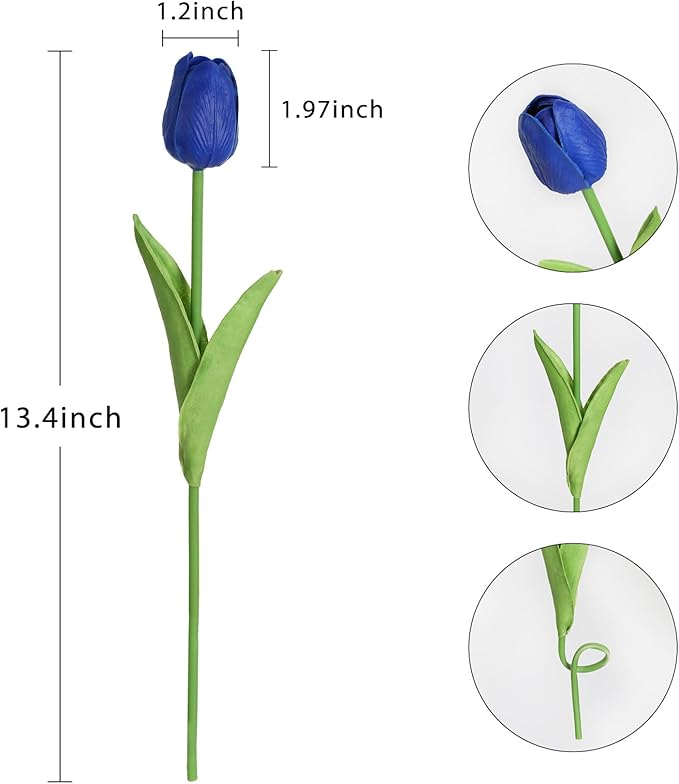 IPOPU 24 PCS Royal Blue Flowers Tulips Artificial Flowers Real Touch Blue Tulips Faux Flowers for Home Table Decor Wedding Bouquet Party Baby Shower Centerpieces Bridal Bouquet Decor (Blue)