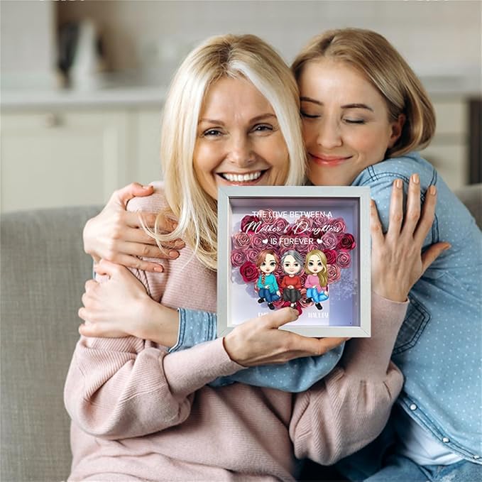 Personalized Mom Flower Shadow Box Custom Heart Shaped Rose Flower Shadow Box Frame Like Mother Like Daughter Mother's Day Portrait Shadowbox Memory Gifts for Mom from Daughter Christmas Birthday