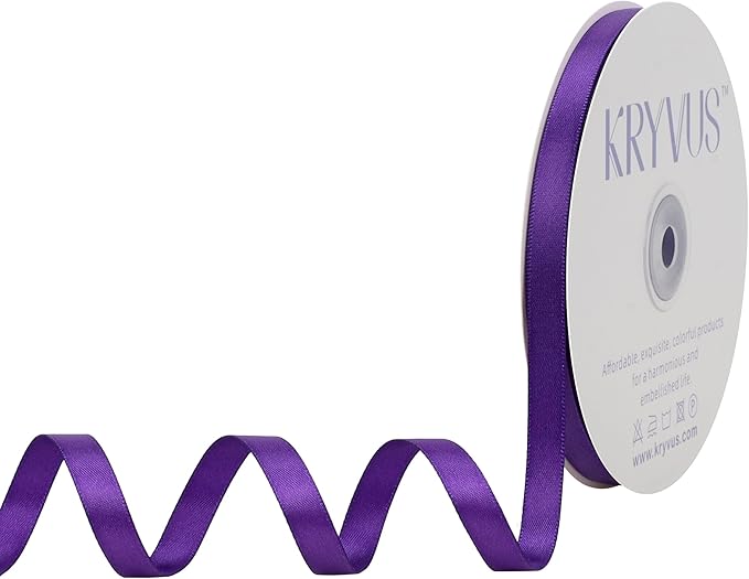 Purple Satin Ribbon, Double Faced 3/8 Inch X 50 Yards Purple Ribbon, for Gift Wrapping, Crafts, Hair Bow Making, Sewing, Flower Bouquet, Wedding Party Decor