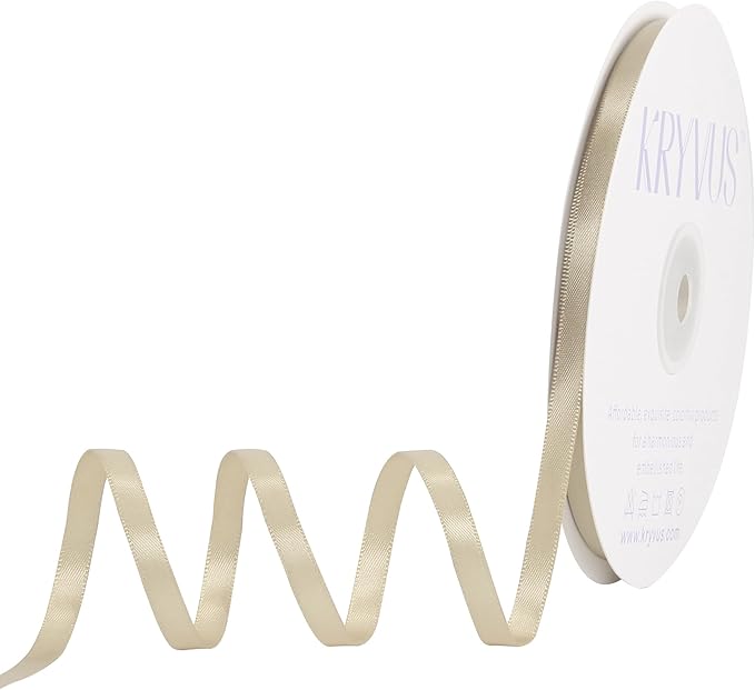 Beige Satin Ribbon, Double Faced 1/4 Inch X 50 Yards Beige Ribbon, Premium Satin Ribbon for Gift Wrapping, Crafts, Hair Bow Making, Sewing, Flower Bouquet, Wedding Party Decor