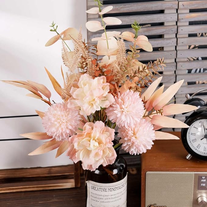 KIRIFLY Artificial Fake Flowers Plants Silk Flower Arrangements Wedding Bouquets Decorations Plastic Floral Table Centerpieces for Home Kitchen Garden Party Décor (Light Pink)