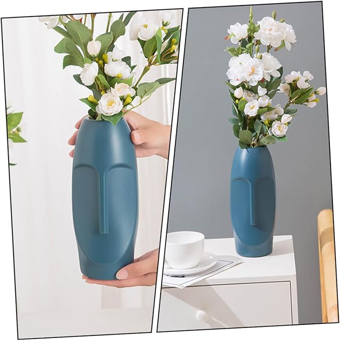 Abstract Navy Blue Plastic Flower Vase Lightweight Desktop Ornament for Dried Flowers Home Decoration Wedding Shop Window Display