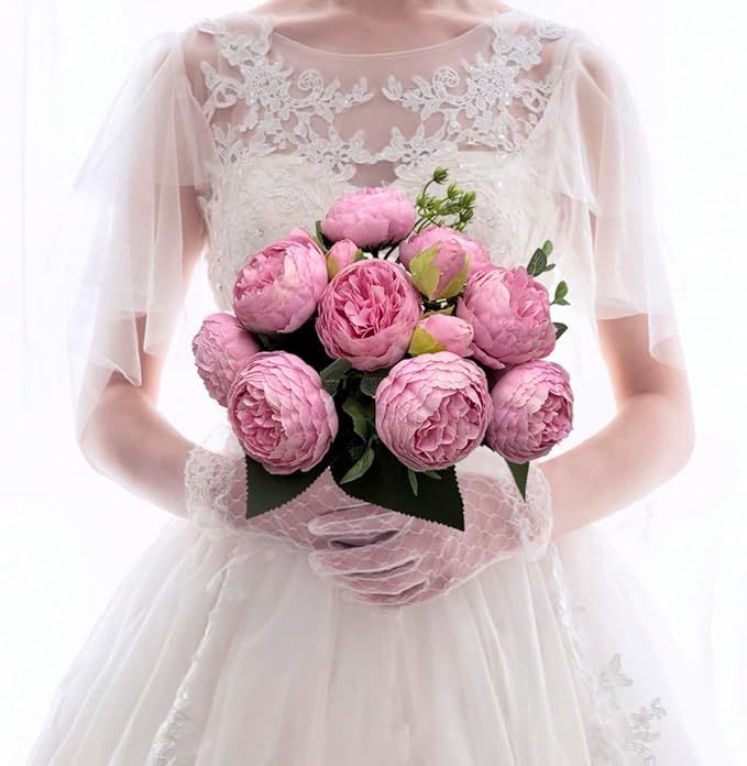 Artificial Peony Flowers, 2Pcs Silk Peonies Fake Peony Bouquets for Home Wedding Office Party Decor (Pink)