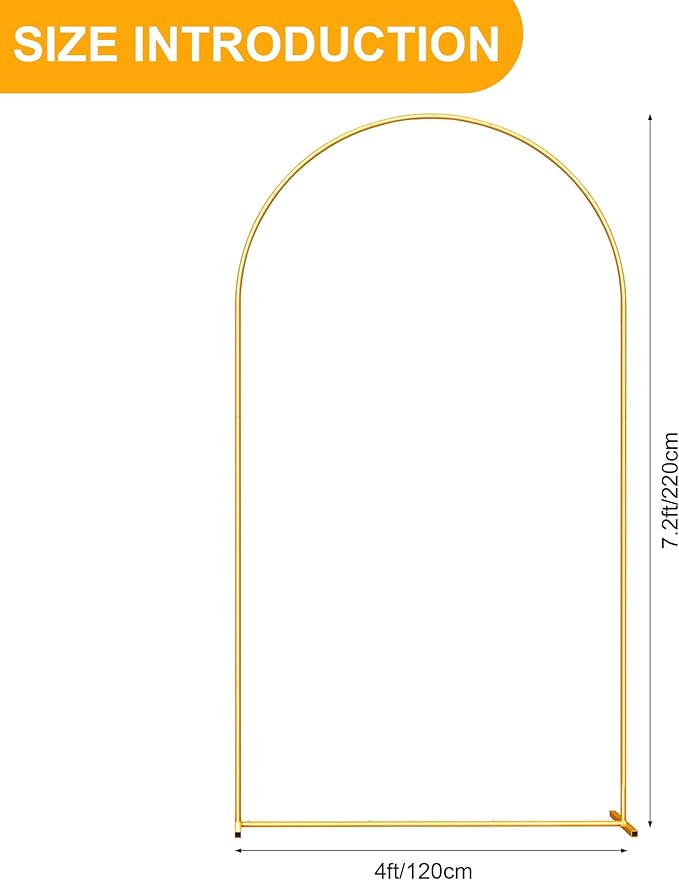 7.2FT Metal Arch Backdrop Stand Gold Arched Backdrop Frame for Wedding Party Ceremony Birthday Bridal Baby Shower Garden Floral Balloon Arch Decoration