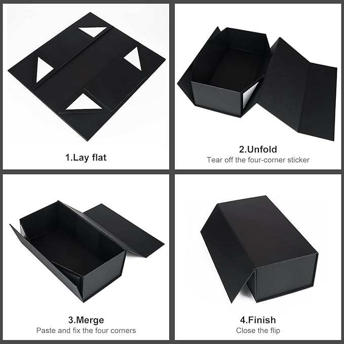 Gift Boxes Black with Magnetic Closure Lid 10" X 6" X 3" Gift Boxes for Presents,Luxury for Gift Packaging, Bridesmaid Gifts Box,Birthday Gift Box,Christmas Gift Box(5PCS)