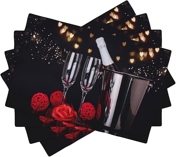 Red Rose Wine Linen Table Placemats Set of 4 Romantic Floral Modern Art Placemat Indoor Outdoor Party Home Desktop Kitchen Dining Room Decoration 12x18 Inch