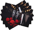Red Rose Wine Linen Table Placemats Set of 4 Romantic Floral Modern Art Placemat Indoor Outdoor Party Home Desktop Kitchen Dining Room Decoration 12x18 Inch