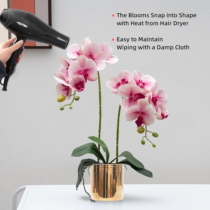 CXGS Artificial Orchid Flowers Light Pink Faux Orchids with Ceramic Vase Vivid Fake Phalaenopsis Flower Arrangement Gorgeous Artificial Plants for Wedding Party Exhibition Center Home Decor